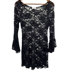 Vine Street USA Black Lace Dress Cover Bell Sleeves Goth Festival Wtichy Small